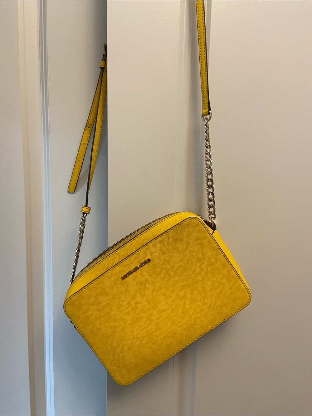 MICHAEL KORS Bright Yellow Crossbody Camera Bag with Chain Strap